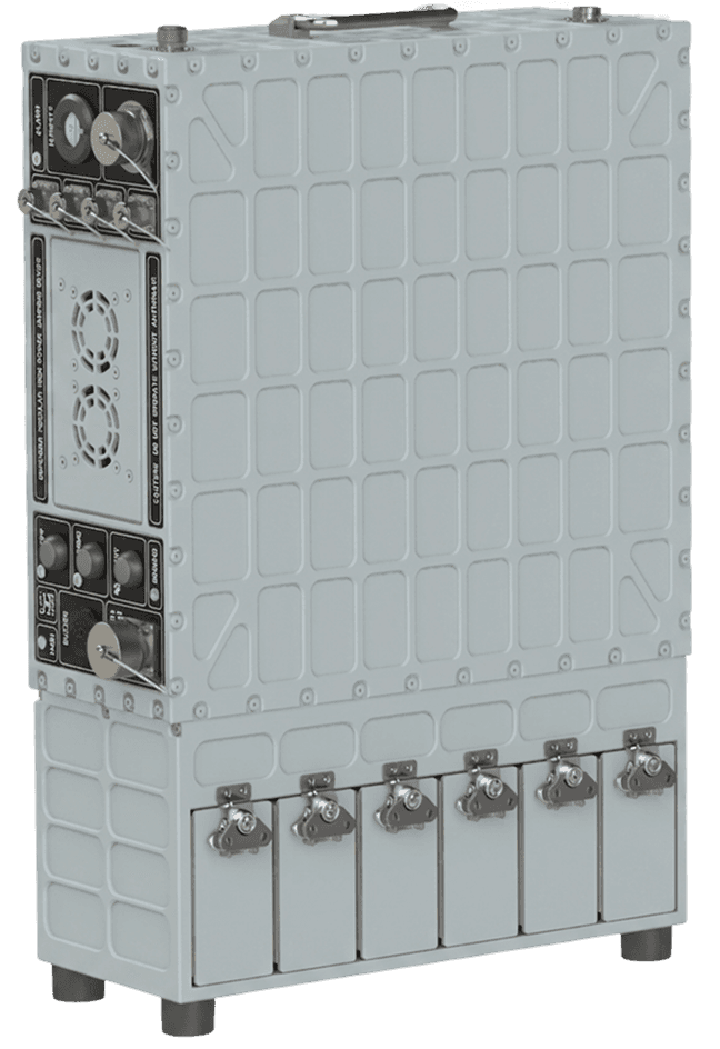 Defender MP2500M1G manpack jammer — custom counter-UAS configuration with extended RF power and directional antennas